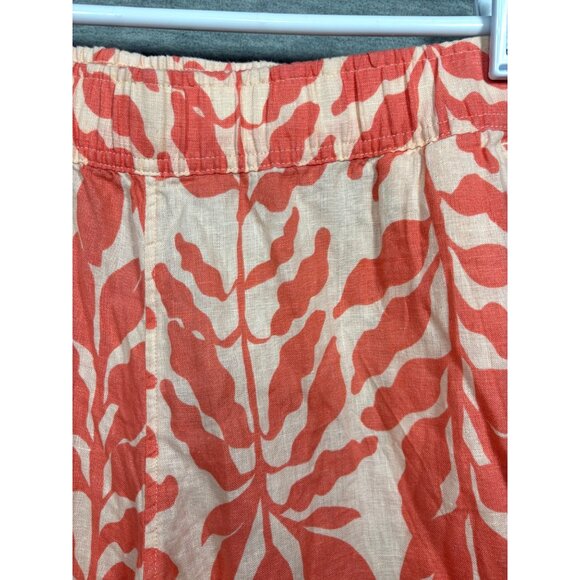 Rachel Zoe Womens Pants L Coral Leaf Pattern Linen Tropical Summer - Picture 2 of 7
